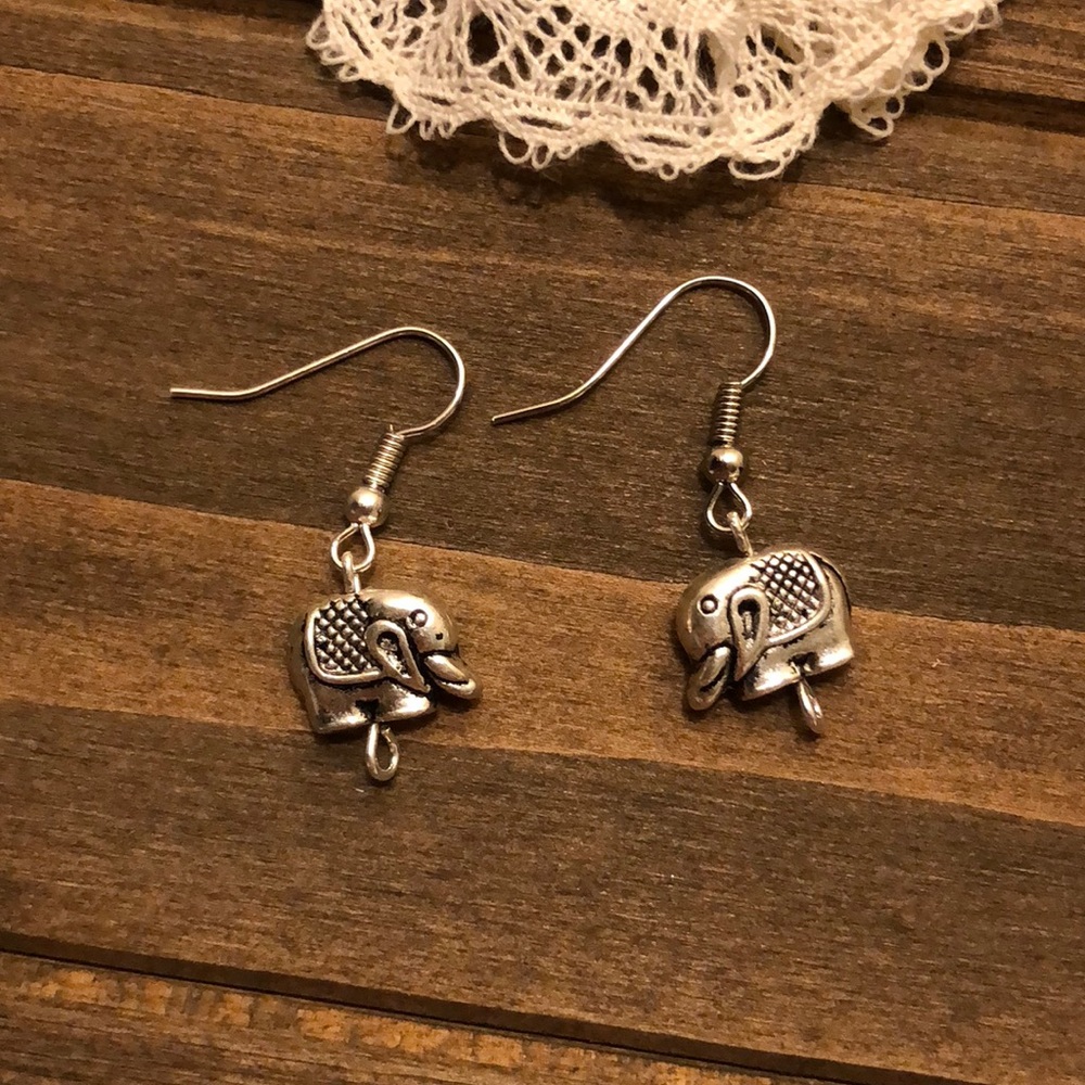 Handmade Silver Elephant Fishhook Earrings.